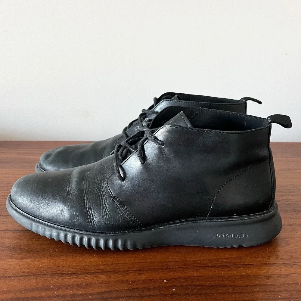 Cole Haan Chukka Boots Black Leather Grand OS Casual Comfort Mens Size 10.5